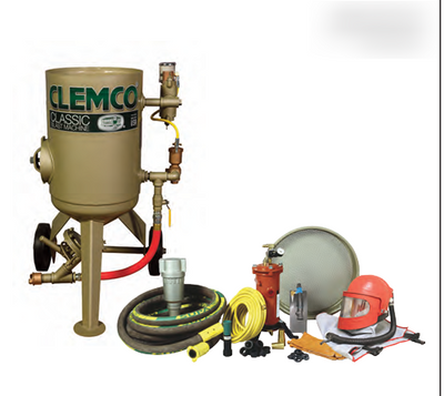 Clemco 11260 3 Cubic Foot Blast Machine Packages with 1-1/4” piping 16” diameter Flat Sand Valve - Apollo HP SaFety Gear