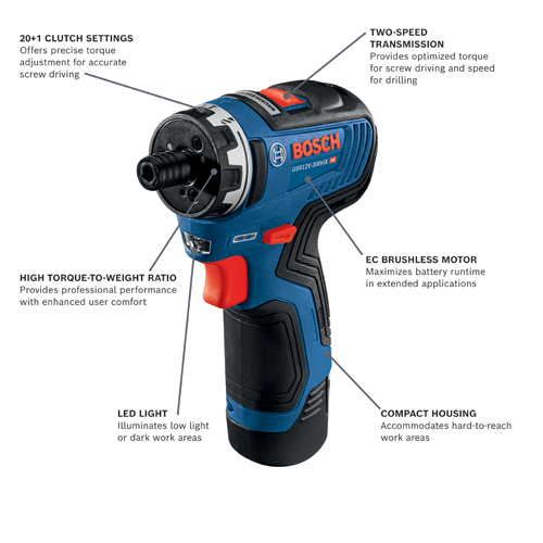 Bosch 12V Max Brushless 1/4 In. Hex Two-Speed Screwdriver Kit with (2) 2.0  Ah Batteries