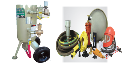 Clemco 23910 6 Cubic Foot Blast Machine Packages with 1-1/4” piping 24” diameter - Auto Quantum Valve with Abrasive Cut off Switch - Safety Gear