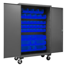 Load image into Gallery viewer, Durham Mobile Cabinet, 14 Gauge, 42 Blue Bins, 48 x 24 x 81 - image 1