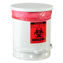 Load image into Gallery viewer, White 10 Gallon Biohazard Waste Can | Foot-Operated, Self-Closing | 05930 | Justrite - image 1