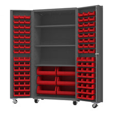 Load image into Gallery viewer, Durham Mobile Cabinet, 14 Gauge, 102 Bins, 3 shelves, 36 x 24 x 76 - image 1