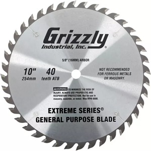 Grizzly Industrial T26698 - Extreme Series 10" X 5/8" 40T Atb General Purpose Blade