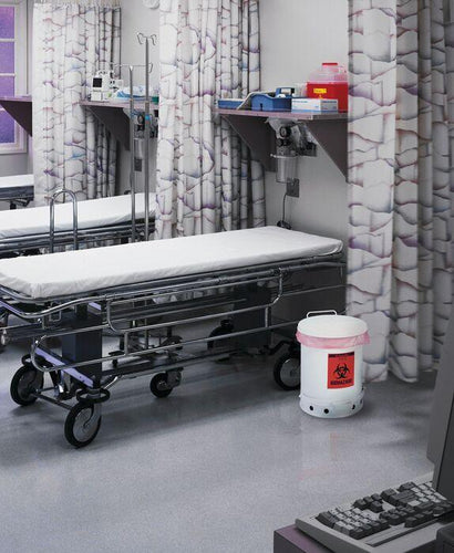 Justrite 6 Gallon Steel Biohazard Waste Can, Foot-Operated Self-Closing, Red - 05910R