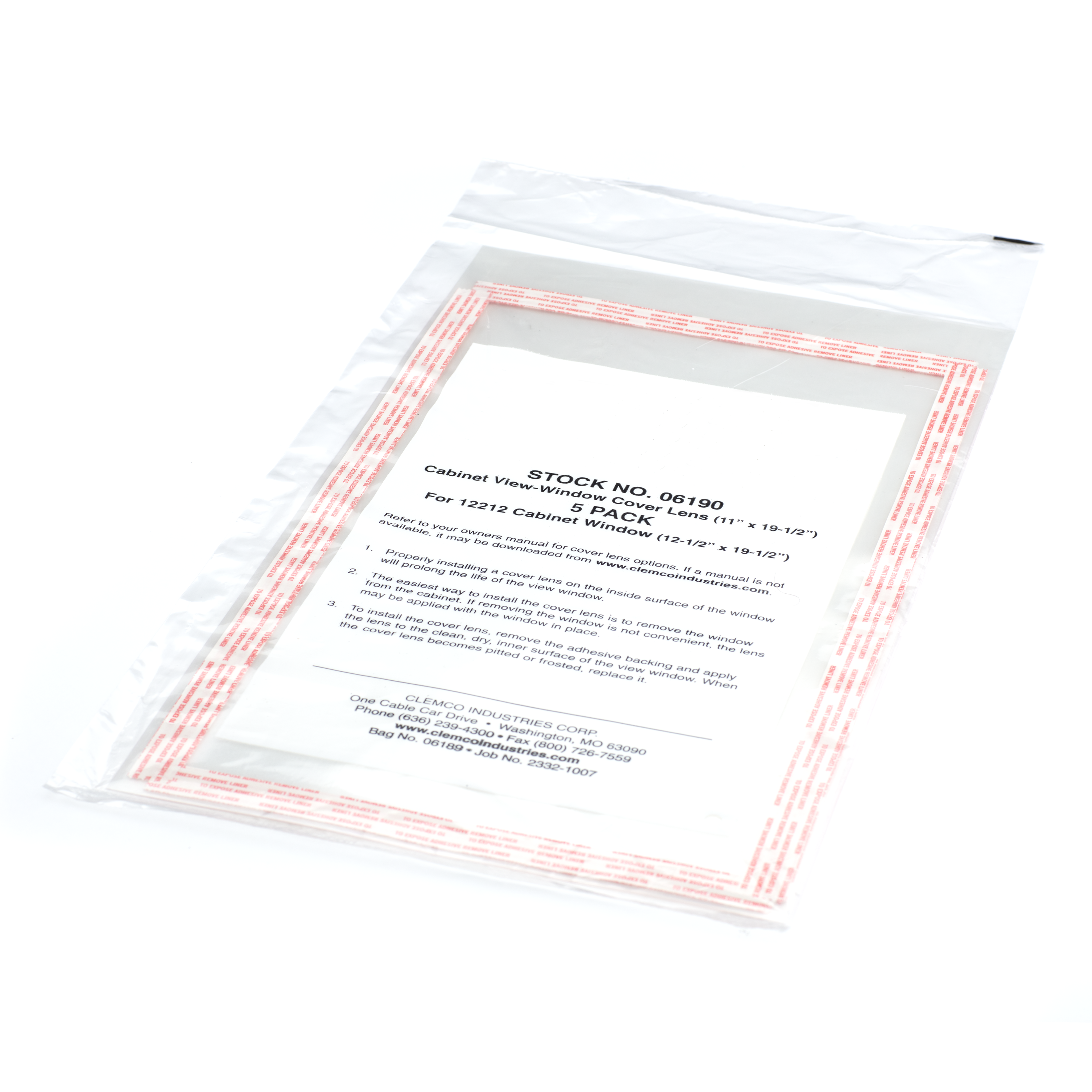 Clemco 06190 Cover Lens, For 12212 Windows Cabinet Glass - 5/Pack