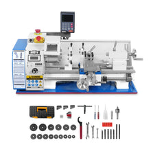 Load image into Gallery viewer, MechMaxx 1.5‘’ Spindle Bore Metal Lathe Machine with DRO 8'' x 16'' High Precision Brushless Motor Mini 1.5HP Benchtop 0-2500 RPM Variable Speed Metal Working Machine 1.5‘’ Spindle Bore Small Lathe wi