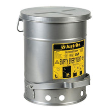 Load image into Gallery viewer, Justrite 6 Gallon, Oily Waste Can, Hands-Free Self-Closing Cover, SoundGard™, Silver - 09104