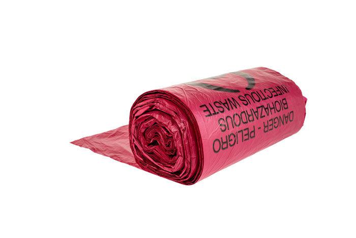Justrite 15 Gallon, Biohazard Waste Can Liner Bags, Pack of 100, Red - 05901