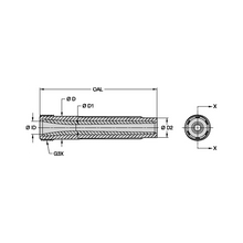Load image into Gallery viewer, Kennametal SN159-650AP 50mm Conventional Long Venturi BP200 SiAlON Blast Nozzle, 3/8" Bore, 50mm Polyurethane Thread - dimension drawing