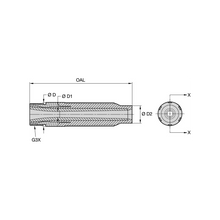 Load image into Gallery viewer, Kennametal SN159-6P Conventional Long Venturi BP200 SiAlON Blast Nozzle, 3/8" Bore, 1-1/4" Brass Thread - dimension drawing
