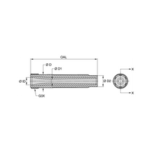 Load image into Gallery viewer, Kennametal SN156-650AP 50mm Conventional Long Venturi BP200 SiAlON Blast Nozzle, 3/8" Bore, 50mm Polyurethane Thread - dimension drawing