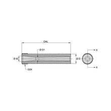 Load image into Gallery viewer, Kennametal S159-850AP 50mm Conventional Long Venturi Silicon Carbide Blast Nozzle, 1/2" Bore, 50mm Polyurethane Thread - dimension drawing
