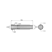 Load image into Gallery viewer, Kennametal S159-750P 50mm Conventional Long Venturi Silicon Carbide Blast Nozzle, 7/16" Bore, 50mm Aluminum Thread - dimension drawing