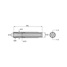 Load image into Gallery viewer, Kennametal SLVE-8P Conventional Long Venturi Silicon Carbide Blast Nozzle, 1/2" Bore, 1-1/4" Brass Thread - dimension drawing