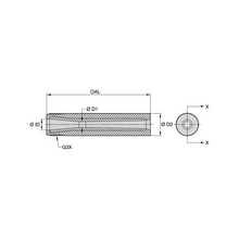 Load image into Gallery viewer, Kennametal SLVE-4AP Conventional Long Venturi Silicon Carbide Blast Nozzle, 1/4" Bore, 1-1/4" Polyurethane Thread - dimension drawing