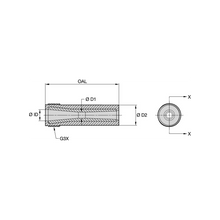 Load image into Gallery viewer, Kennametal SLVE-550AP 50mm Conventional Long Venturi Silicon Carbide Blast Nozzle, 5/16" Bore, 50mm Polyurethane Thread - dimension drawing