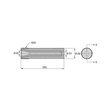 Load image into Gallery viewer, Kennametal T123-6AP Straight Bore Tungsten Carbide Blast Nozzle, 3/8" Bore, 1-1/4" Thread - dimension drawing