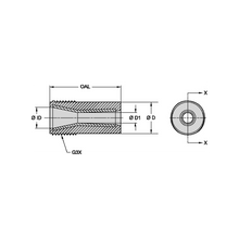 Load image into Gallery viewer, Kennametal T121-10AP Short Venturi Tungsten Carbide Blast Nozzle, 5/8" Bore, 1-1/4" Thread - dimension drawing