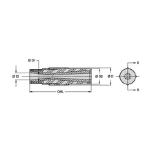 Load image into Gallery viewer, Kennametal SS-5 Shooter Special Venturi Tungsten Carbide Blast Nozzle, 5/16" Bore, 1-1/4" Brass Thread - dimension drawing