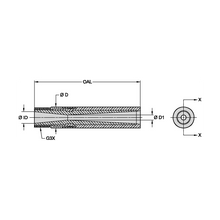 Load image into Gallery viewer, Kennametal T159-6VP Special Venturi Tungsten Carbide Blast Nozzle, 3/8" Bore, 1-1/4" Brass Thread - dimension drawing