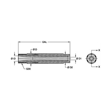 Load image into Gallery viewer, Kennametal TLVE-8P Conventional Long Venturi Tungsten Carbide Blast Nozzle, 1/2" Bore, 1-1/4" Brass Thread - dimension drawing