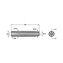 Load image into Gallery viewer, Kennametal TLVE-6AP Conventional Long Venturi Tungsten Carbide Blast Nozzle, 3/8" Bore, 1-1/4" Polyurethane Thread - dimension drawing