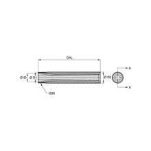 Load image into Gallery viewer, Kennametal T159-7 Conventional Long Venturi Tungsten Carbide Blast Nozzle, 7/16" Bore, 1-1/4" Brass Thread - dimension drawing