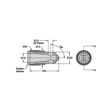 Load image into Gallery viewer, Kennametal T090-42 Double Angle Tungsten Carbide Blast Nozzle, 1/4" Bore, 1-1/4" Brass Thread - dimension drawing