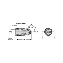 Load image into Gallery viewer, Kennametal T045-32 Double Angle Tungsten Carbide Blast Nozzle, 3/16" Bore, 1-1/4" Brass Thread - dimension drawing