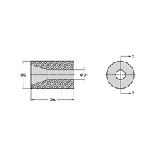 Load image into Gallery viewer, Kennametal TL166-8 Straight Bore Tungsten Carbide Blast Nozzle, 1/2" Bore - dimension drawing