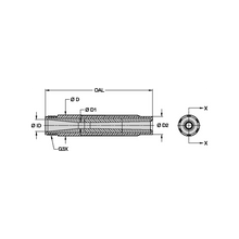 Load image into Gallery viewer, Kennametal BLVE-7AP Conventional Long Venturi Boron Carbide Blast Nozzle, 7/16" Bore, 1-1/4" Polyurethane Thread - dimension drawing