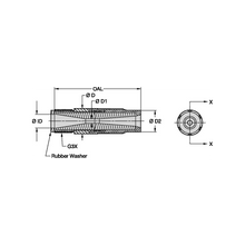 Load image into Gallery viewer, Kennametal BLVE-6P Conventional Long Venturi Boron Carbide Blast Nozzle, 3/8" Bore, 1-1/4" Brass Thread - dimension drawing