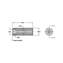 Load image into Gallery viewer, Kennametal B6M3-GV Short Venturi Boron Carbide Blast Nozzle, 3/8" Bore, 3/4" Aluminum Thread - dimension drawing