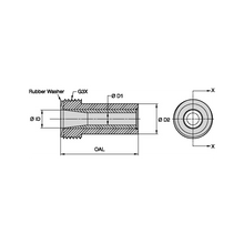 Load image into Gallery viewer, Kennametal B6M3-E Medium Straight Bore Boron Carbide Blast Nozzle, 3/8" Bore, 1-1/4" Steel Thread - dimension drawing