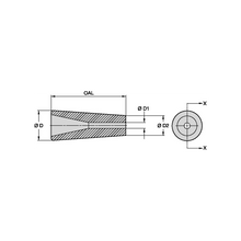 Load image into Gallery viewer, Kennametal TC1-5 Straight Bore Tungsten Carbide Blast Nozzle, 5/16" Bore - dimension drawing