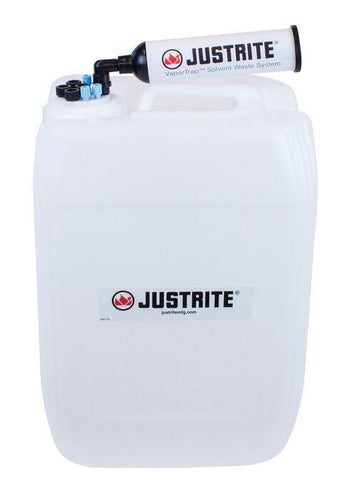 Justrite 20 Liter HDPE Carboy with Filter Kit, UN/DOT Certfied, VaporTrap, 4 Ports 1/8