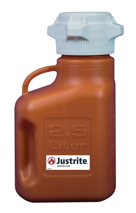 Justrite 2.5 Liter HDPE Carboy, 83mm Cap, Amber - 12919