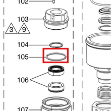 Load image into Gallery viewer, Graco 166623 PACKING,O-RING,PTFE - item 105 highlighted in the Graco 3A8564EN-E parts diagram