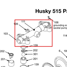 Load image into Gallery viewer, Graco 192561 MANIFOLD, FLUID, OUTLET POLY - item 103 highlighted in the Graco 308981EN-ZBB parts diagram