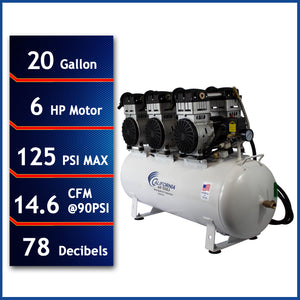 California Air Tools 20060CAD 20 Gallon 6.0 Hp Ultra Quiet Ultra Dry Oil-Free Air Compressor