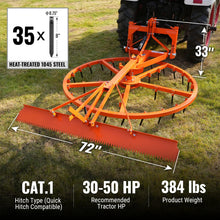 Load image into Gallery viewer, MechMaxx 72" Arena Spin Harrow Groomer with 35 Tines and Rake Cat.1 3 Point Hitch Grooming Attachment, AHG72R