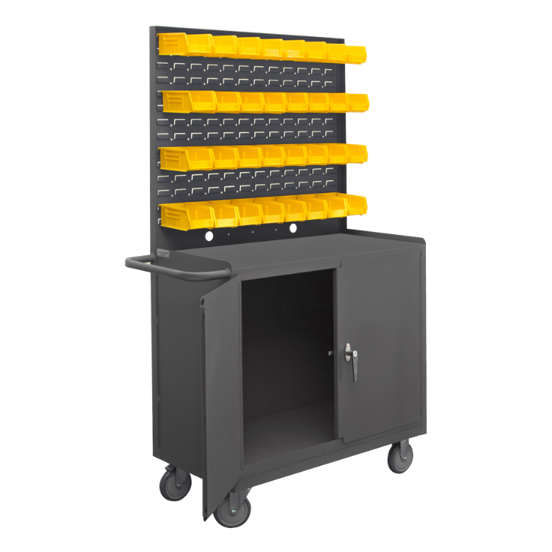 Durham 2210A-32B-LU-95 Mobile Bench Cabinet, 1 Shelf, 32 Yellow Bins, 18-1/4 X 42-1/8 X 66-7/8