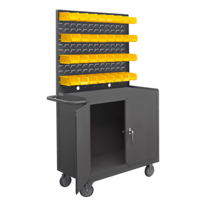 Durham 2210A-32B-LU-95 Mobile Bench Cabinet, 1 Shelf, 32 Yellow Bins, 18-1/4 X 42-1/8 X 66-7/8