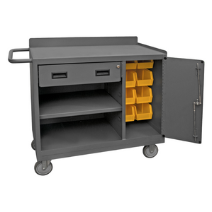 Durham 2212A-BLP-8B-LU-95 Mobile Bench Cabinet, 8 Yellow Bins, 1 Shelf, 1 Drawer, 18-1/4 X 42-1/8 X 36-3/8