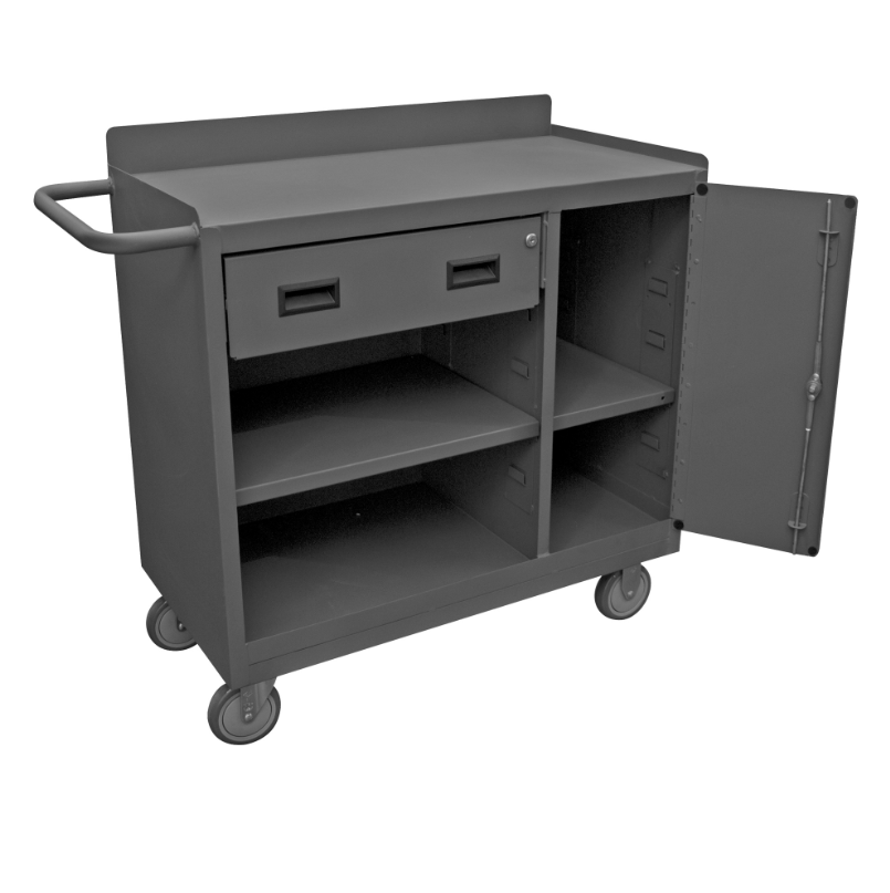 Durham 2212A-LU-95 Mobile Bench Cabinet, 2 Adjustable Shelves, Steel Top, 18-1/4 X 42-1/8 X 36-3/8