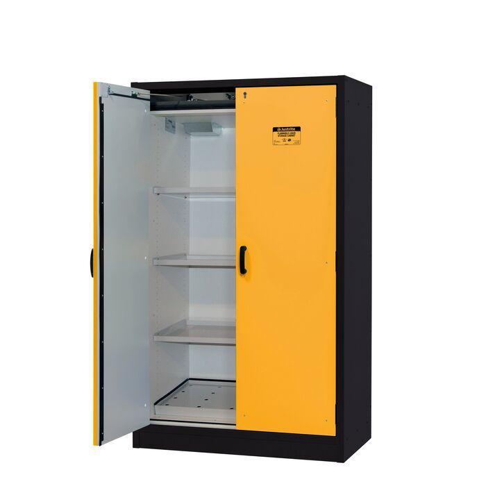 Justrite™ 30-Minute EN Flammable Safety Cabinet, 45 Gal., 3 shelves, 2 hybrid-close doors, Yellow