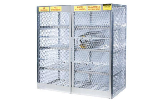 Justrite™ Cylinder locker for safe storage of 16 horizontal 20 or 33-lb. LPG cylinders.