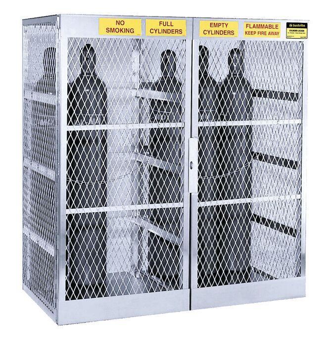 Justrite™ Cylinder locker for safe storage of up to 20 vertical Compressed Gas cylinders.