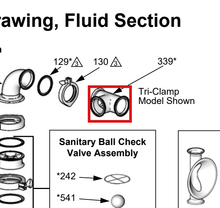Load image into Gallery viewer, Graco 234536 Fitting, Tee, Sanitary, 3 X 1.5 - highlighted in parts diagram
