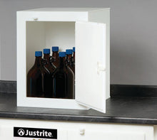 Load image into Gallery viewer, Justrite™ Countertop corrosives/acid safety cabinet, six 2-1/2 L bottles, 1 door, White